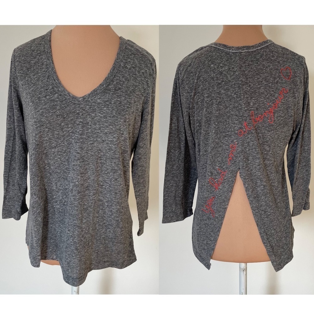 Anthropologie Sundry You Had Me At Bonjour Split Back Cotton 3/4 Sleeve Tee Sz 2
